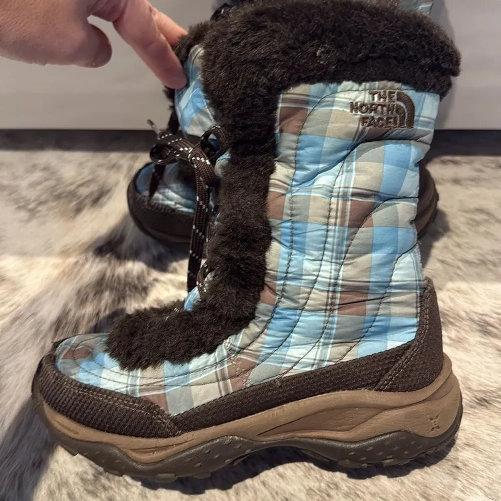 The North Face Goose Down Plaid Puffer Faux Fur Snowboots Size 2